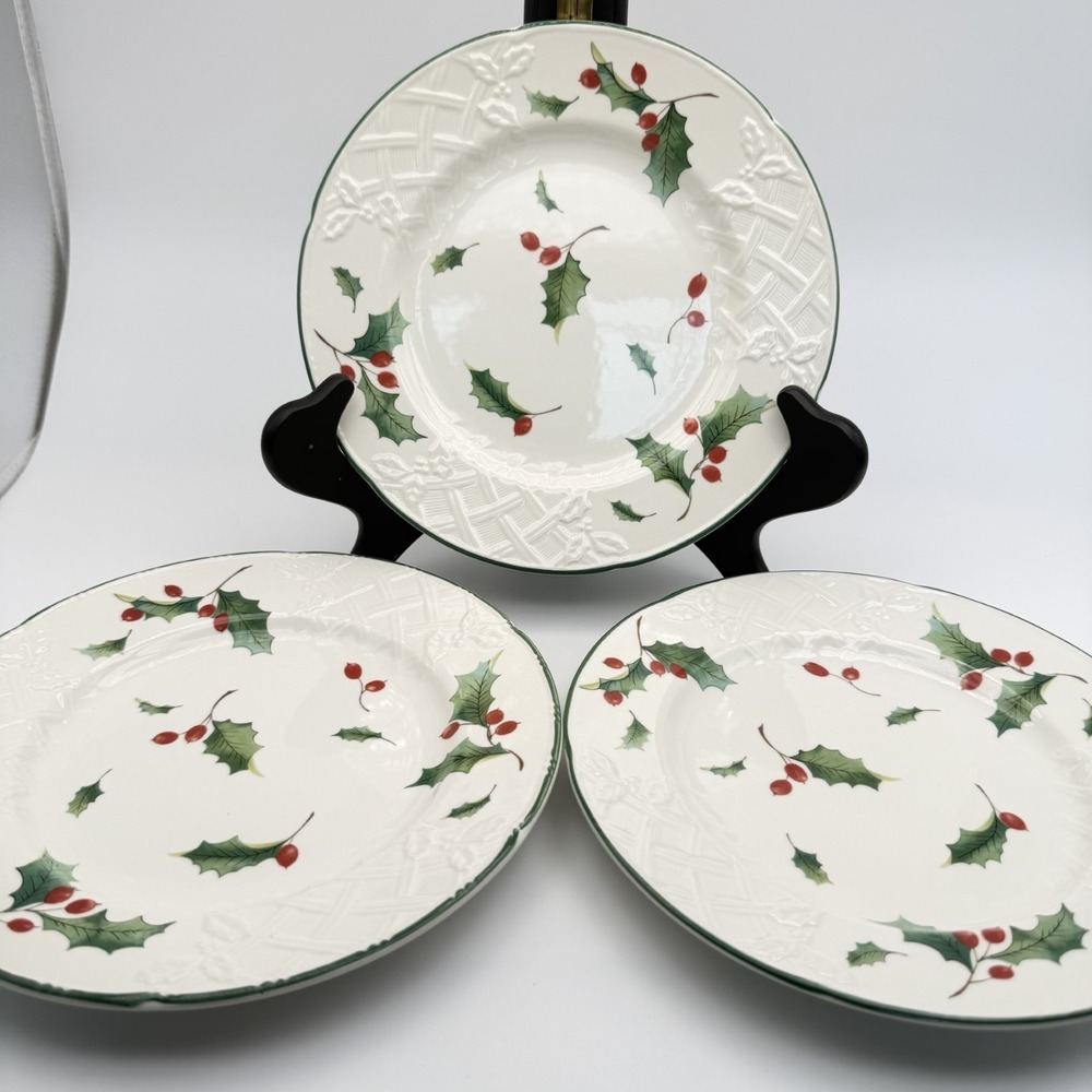 Mikasa English Countryside SEASONS HOLLY Christmas Salad Plates Set of 3 DP006